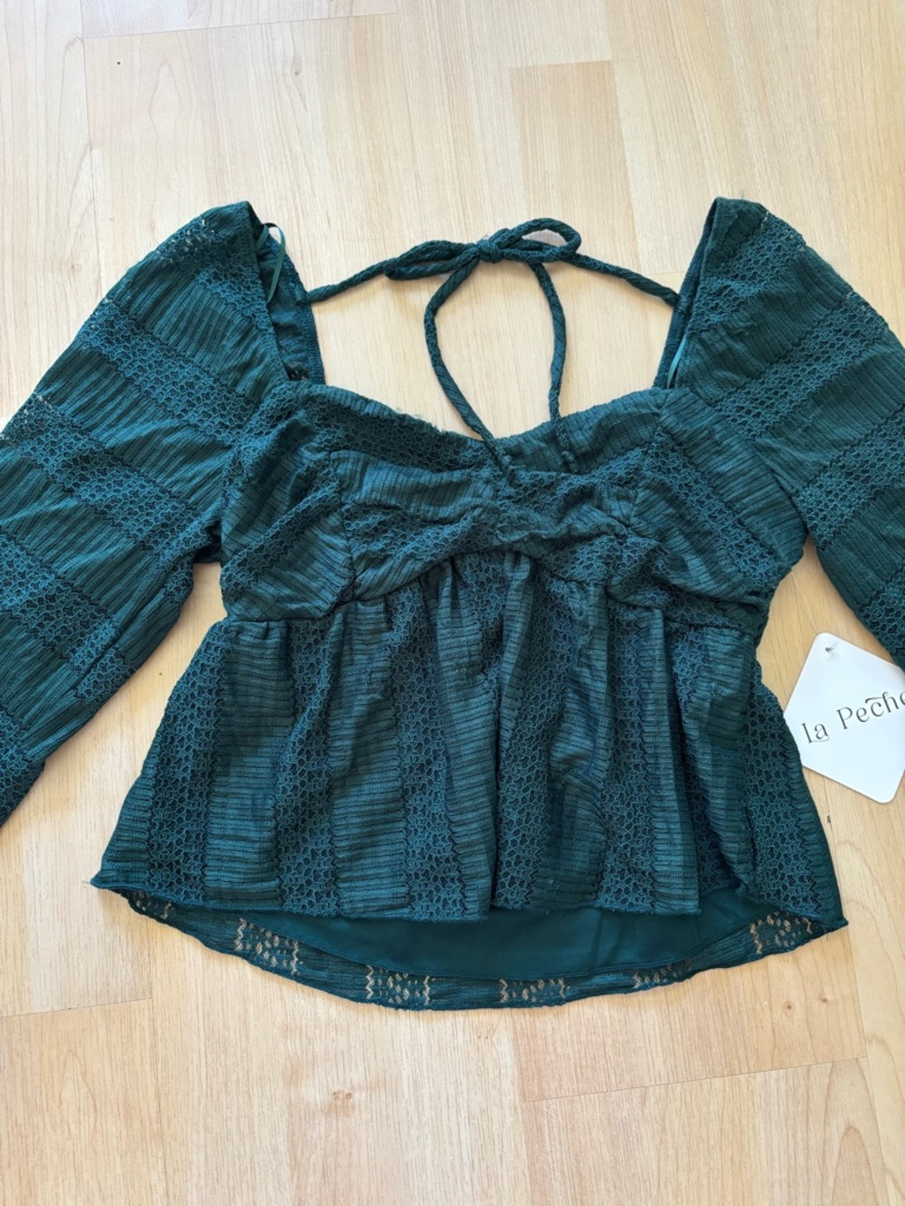 Forest Green Lace Peasant Top Women’s Small